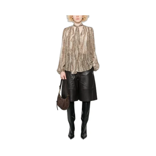 Animal-Print Tie-Neck Blouse