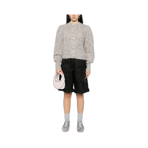 Puff-Sleeve Speckled Cardigan