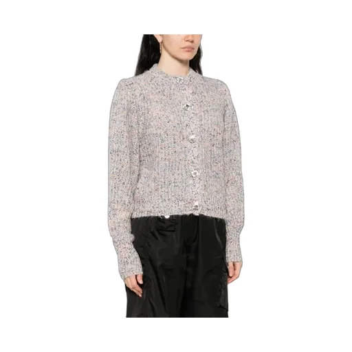Puff-Sleeve Speckled Cardigan