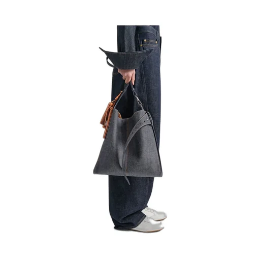 Medium Belted Hobo Bag In Denim