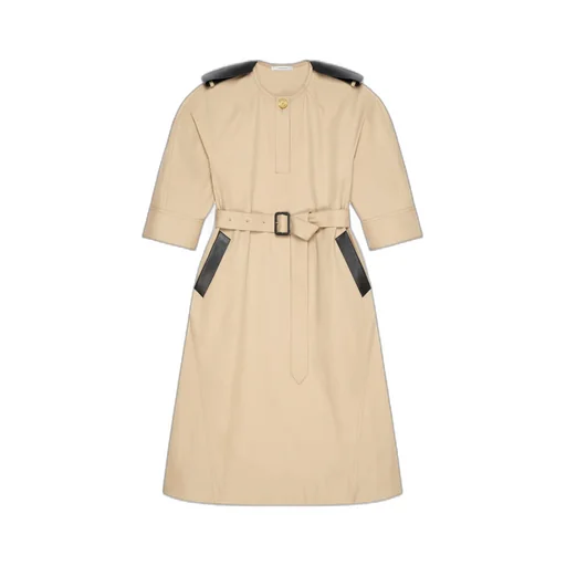 Dress In Coton With Leather Details
