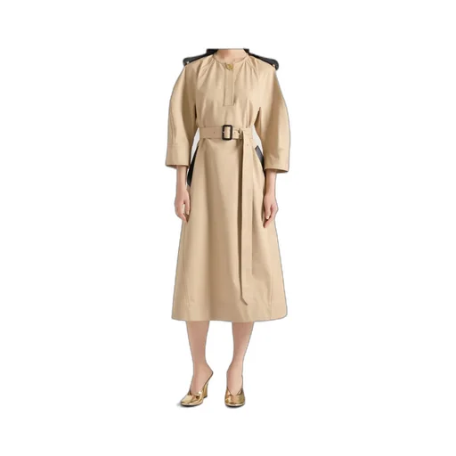 Dress In Coton With Leather Details