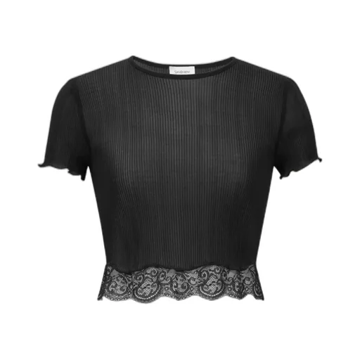 Saint Laurent Lace Detailed Crewneck T-Shirt