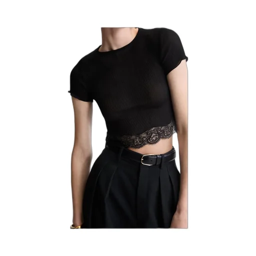Saint Laurent Lace Detailed Crewneck T-Shirt