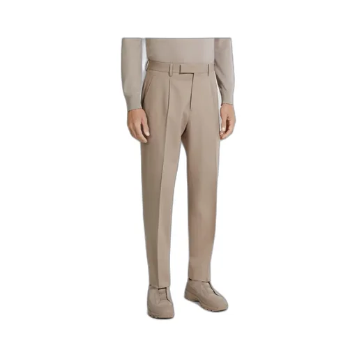 Pleated Cotton Wool Trousers