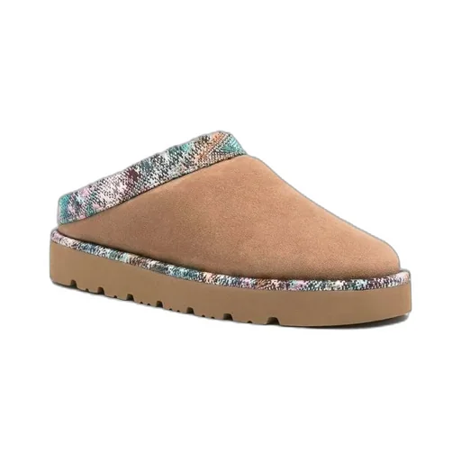 Patterned-Trim Slippers