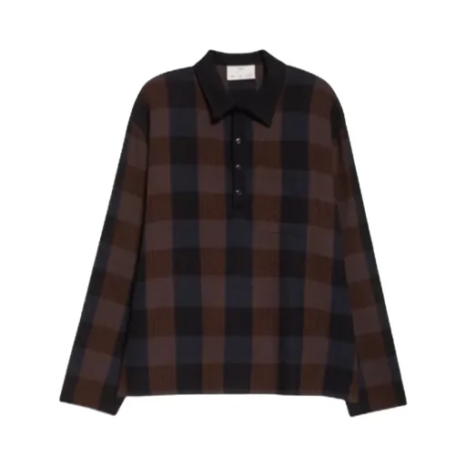 Plaid Long-Sleeved Polo Shirt