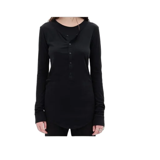 Vero Button-Front Long-Sleeve T-Shirt