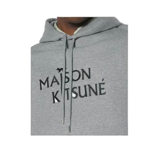 Maison Kitsuné Logo Embroidered Drawstring Hoodie