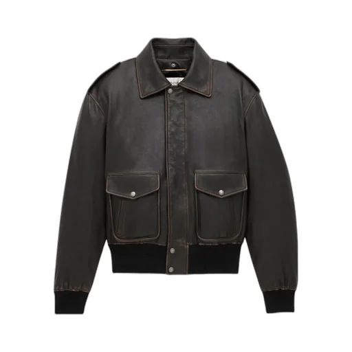 Bomber Jacket In Vintage Grained Lambskin And Shearling