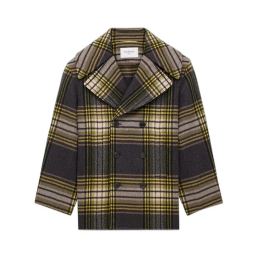 Saint Laurent Tartan Double-Breasted Coat