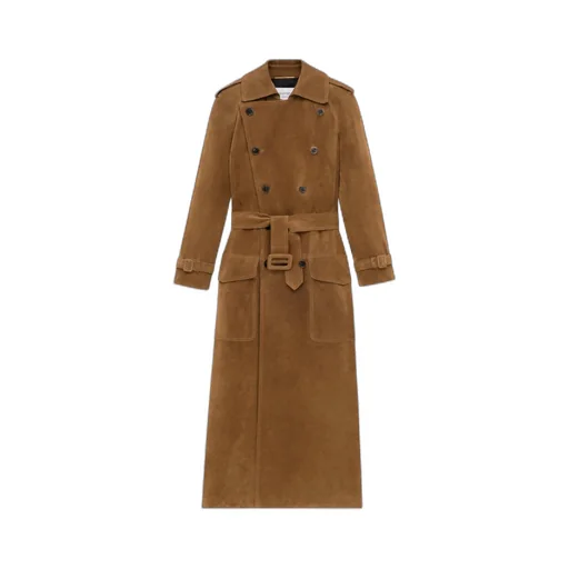 Double-Breasted Suede Long Coat