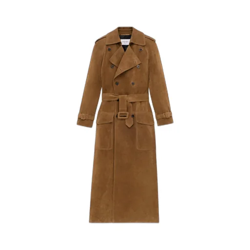 Double-Breasted Suede Long Coat