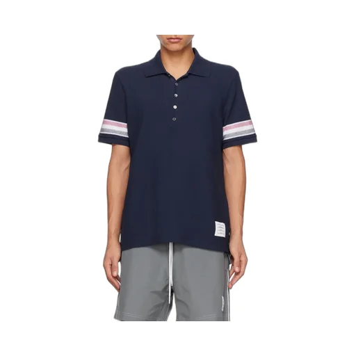 Thom Browne Logo Patch Striped Polo Shirt