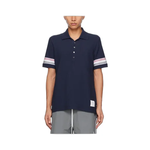Thom Browne Logo Patch Striped Polo Shirt
