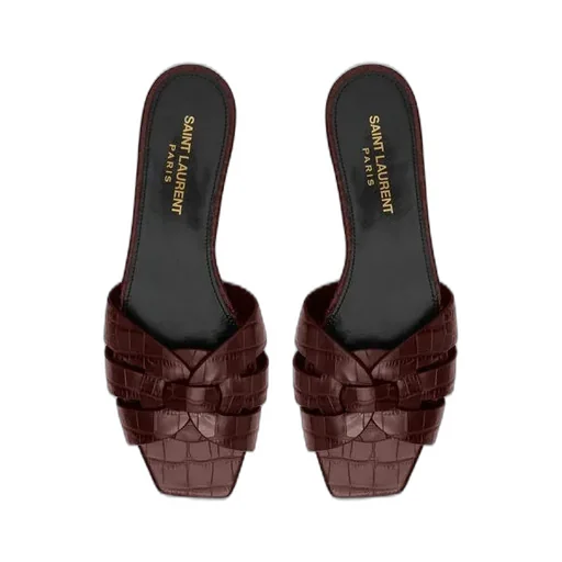 Nu Pieds Crocodile-Embossed Sandals