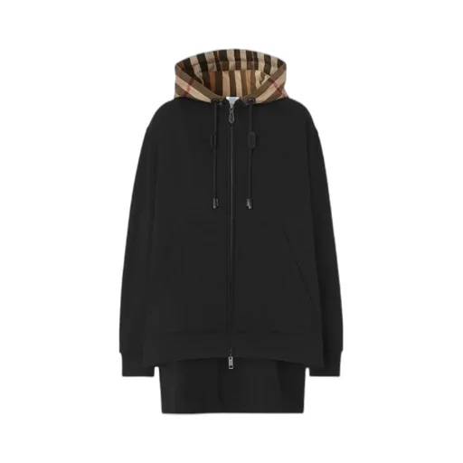 Burberry Check-Hood Drawstring Hoodie