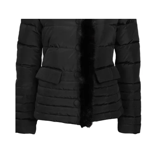 Down Jacket With Hairy Collar Logo