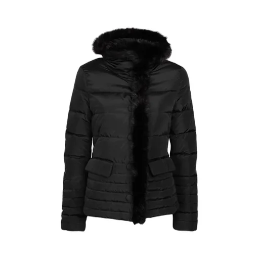 Down Jacket With Hairy Collar Logo