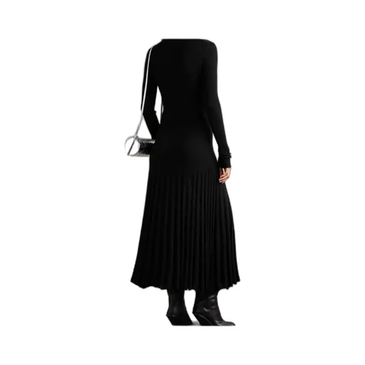 Jada Pleated Ribbed-Knit Wool Maxi Dress