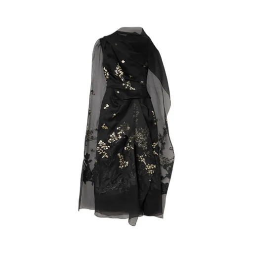 Organza Openwork Pleated Midi Dress