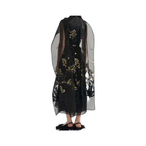 Organza Openwork Pleated Midi Dress