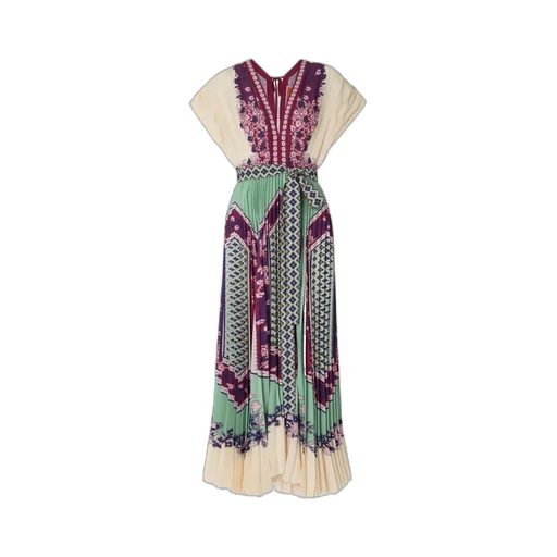 V-Neck Floral Pleated Midi Dress