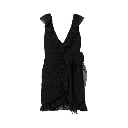 Bow-Embellished Ruffled Flocked Silk-Chiffon Mini Dress