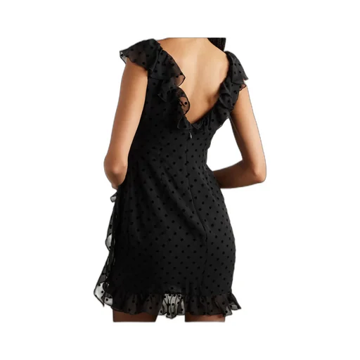 Bow-Embellished Ruffled Flocked Silk-Chiffon Mini Dress