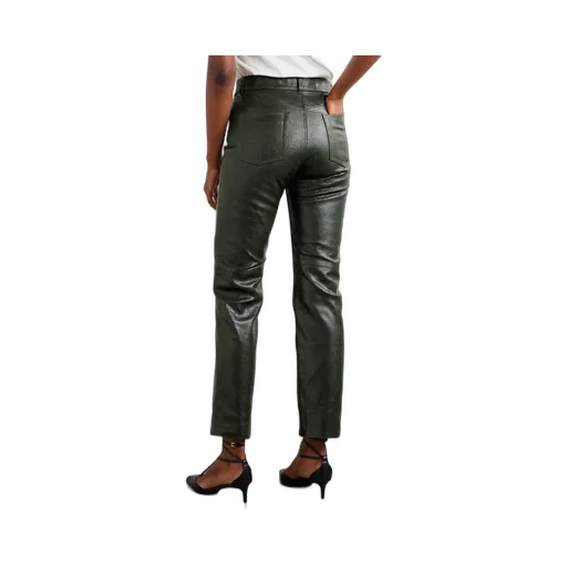 Emera Snake-Effect Leather Straight-Leg Pants