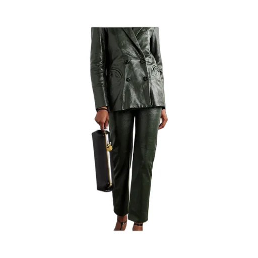 Emera Snake-Effect Leather Straight-Leg Pants