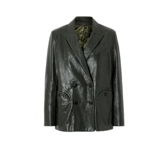 Emera Double-Breasted Snake-Effect Leather Blazer