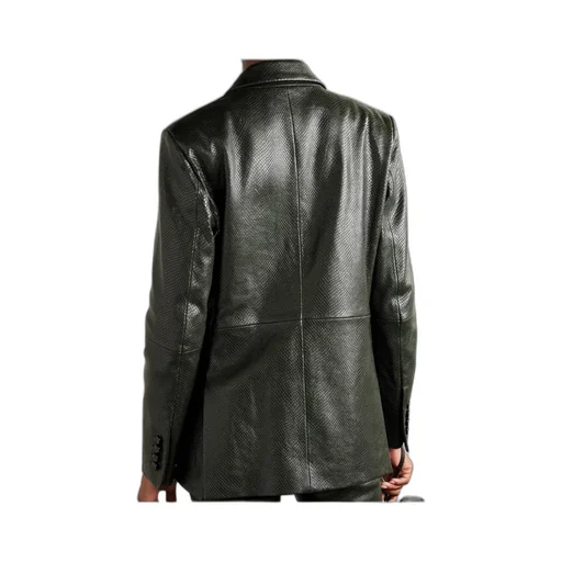 Emera Double-Breasted Snake-Effect Leather Blazer