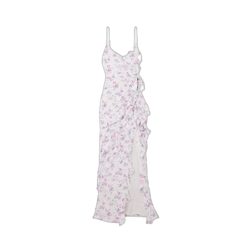 Ruffled Floral-Print Silk-Satin Gown