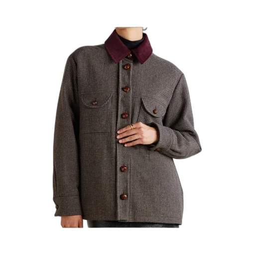 Badis Berber Cotton Corduroy-Trimmed Houndstooth Wool-Blend Jacket
