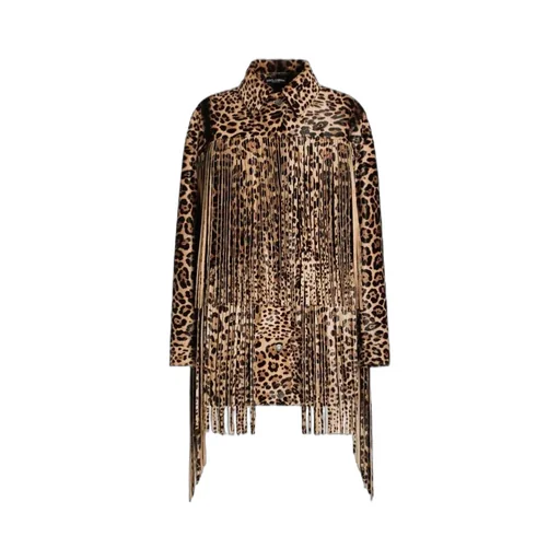 Leopard-Print Fringe Coat