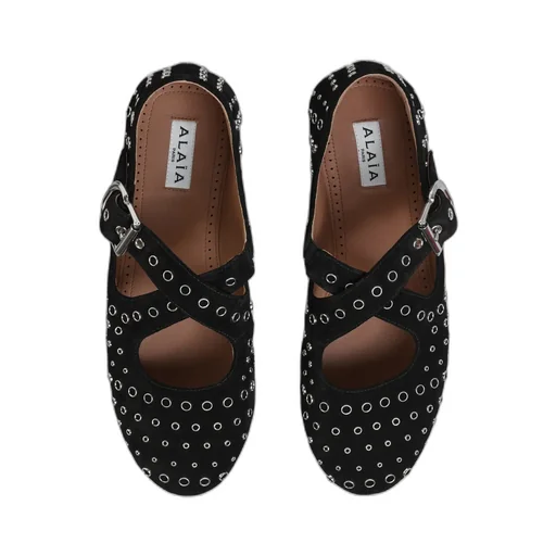 Criss-Cross Eyelet Suede Ballet Flats