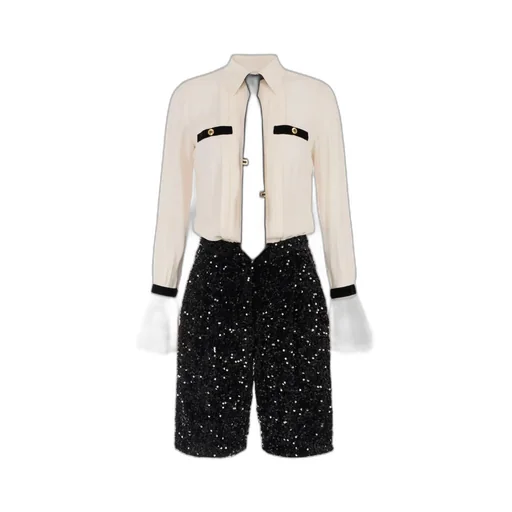 Sequin-Embellished Tie-Neck Playsuit