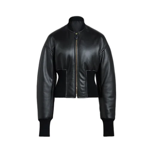 Rib-Knit Leather Jacket
