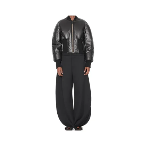 Rib-Knit Leather Jacket