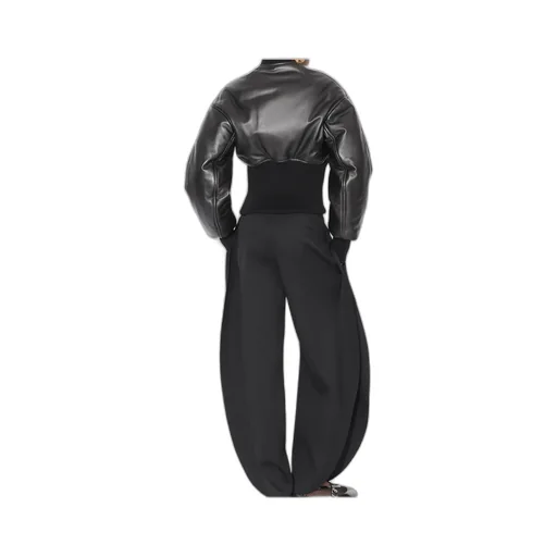 Rib-Knit Leather Jacket