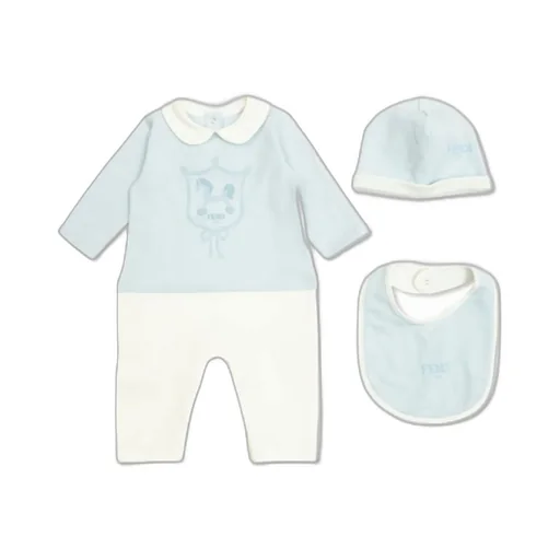 Fendi Kids Printed Sleepsuit Hat And Bib Set