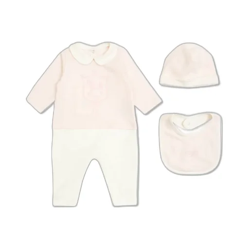 Fendi Kids Printed Sleepsuit Hat And Bib Set