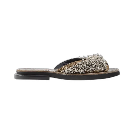 Embellished Snake-Effect Leather Slides