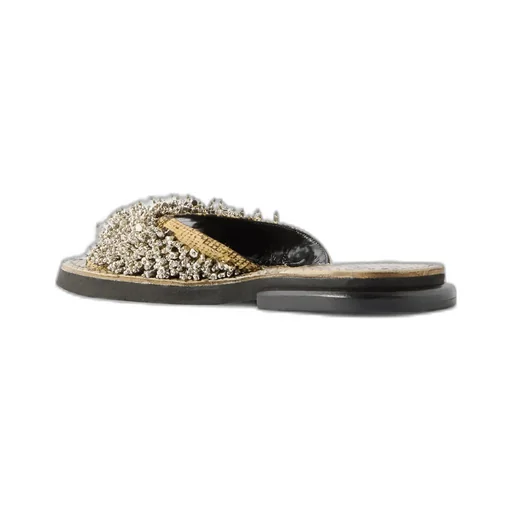 Embellished Snake-Effect Leather Slides