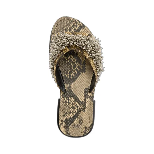 Embellished Snake-Effect Leather Slides