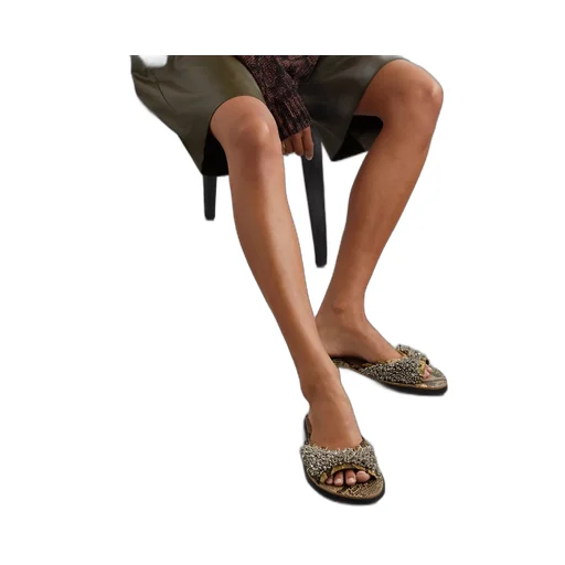 Embellished Snake-Effect Leather Slides