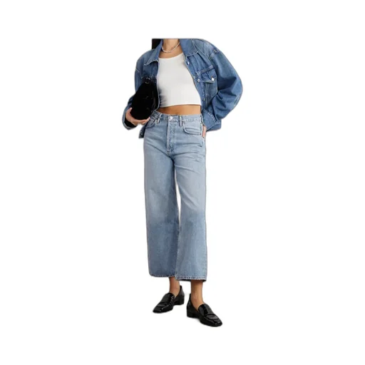 High-Waist Wide-Leg Denim Trousers