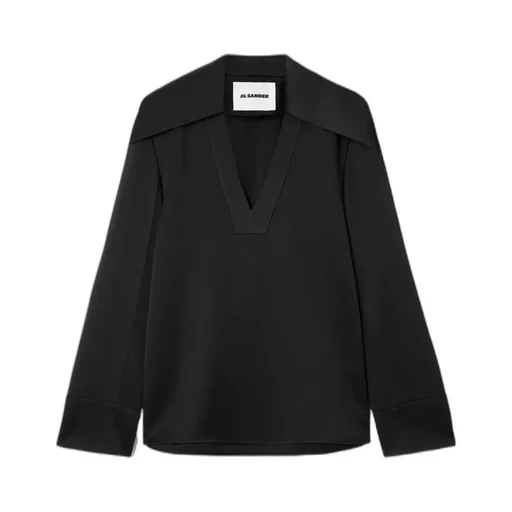 Wide-Collar Satin Blouse