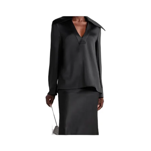Wide-Collar Satin Blouse